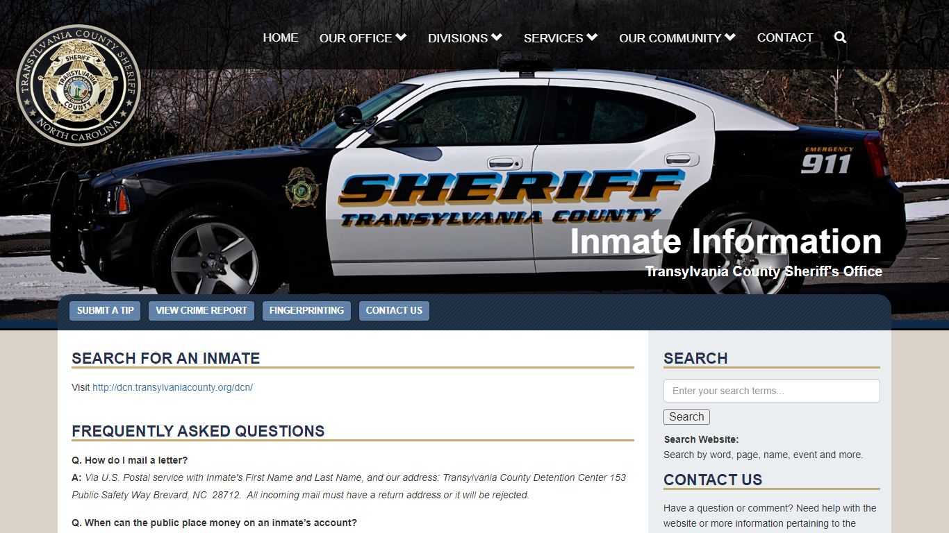 Inmate Information | Transylvania County Sheriff's Office